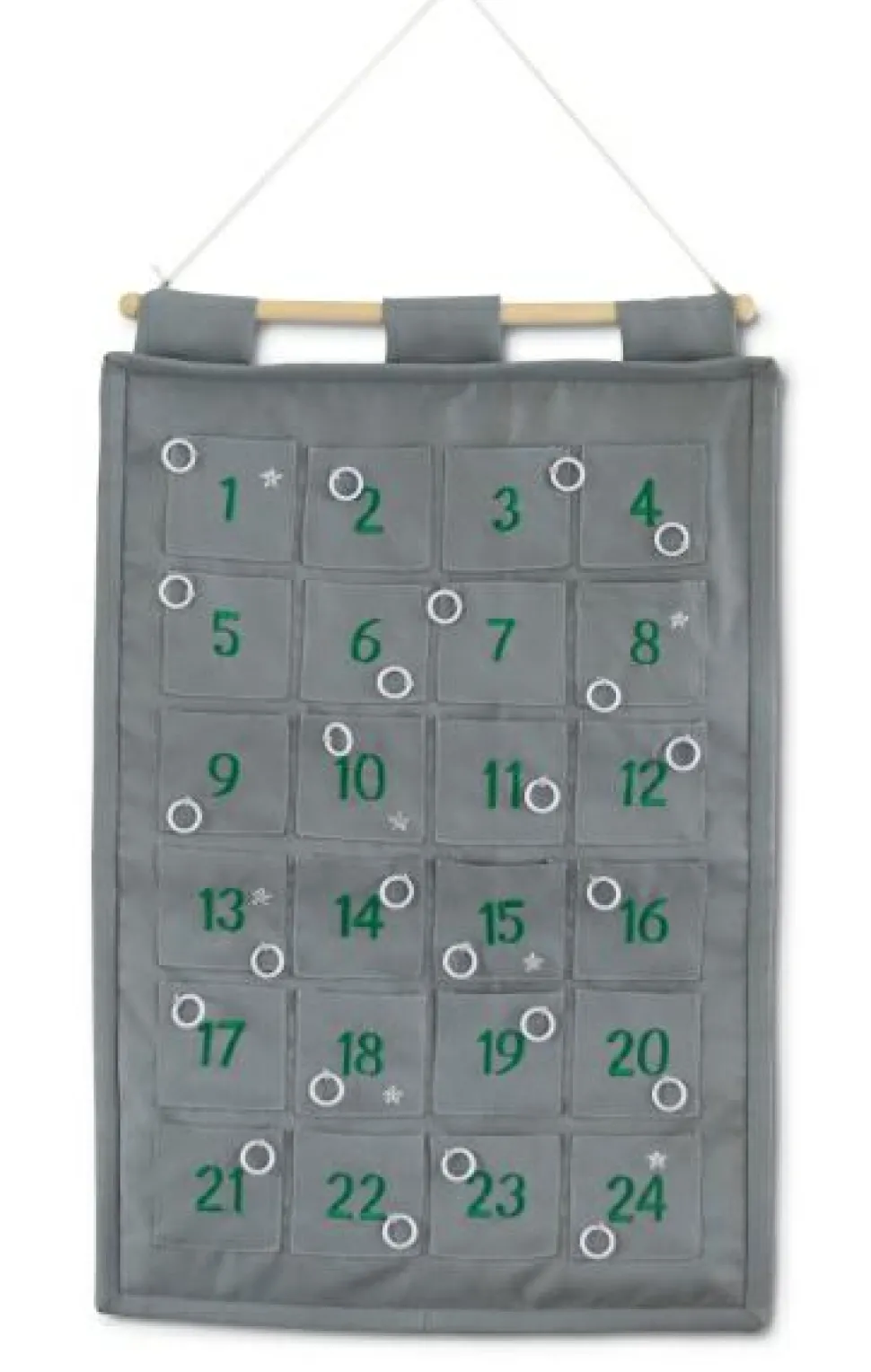 1-24 pakkekalender m. ringe til ophæng, grå