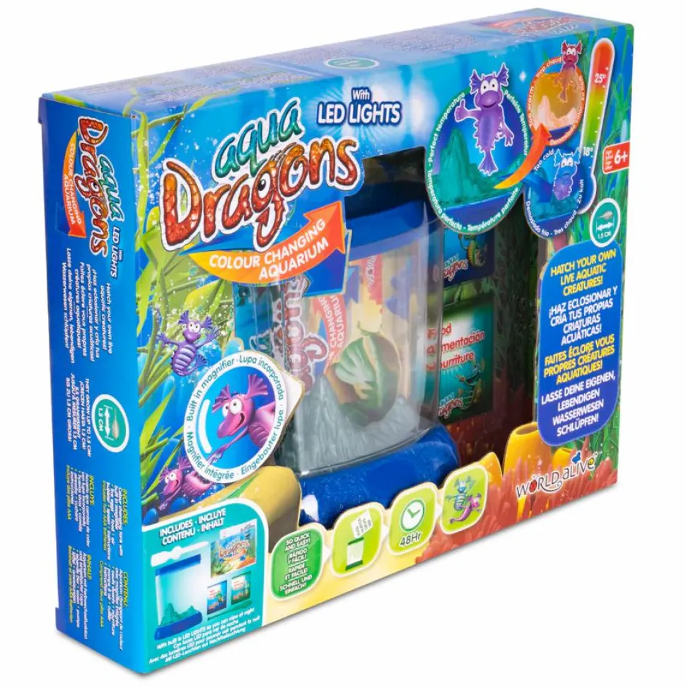 Aqua Dragons i farveskiftende akvarium med LED lys