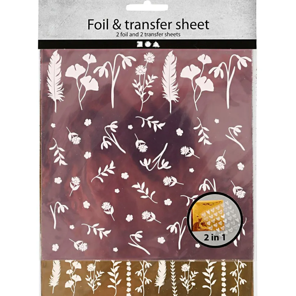Dekorationsfolie m. blomster - Guld + lilla