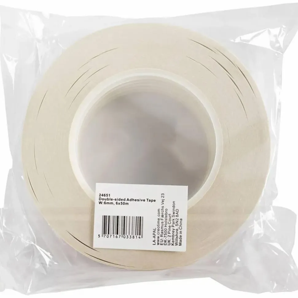 Dobbeltklæbende tape, B. 6 mm - 50 m x 6 stk