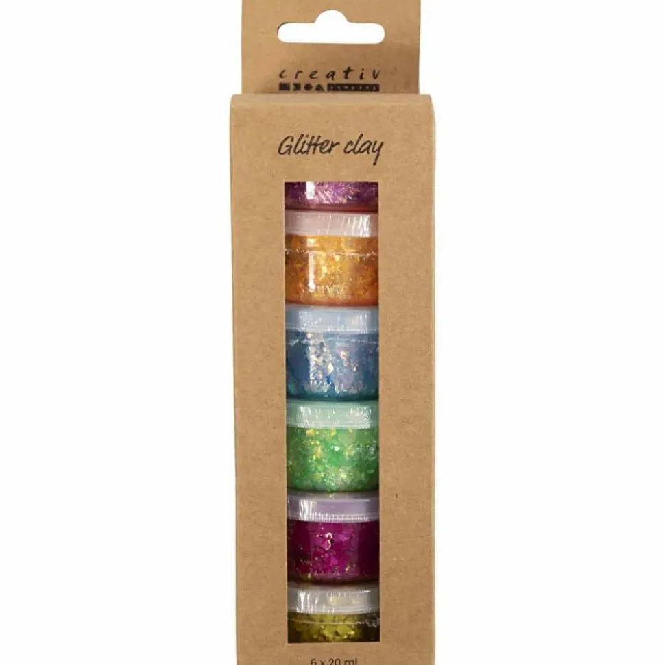 Glitter Clay 6 x 20 ml - Basisfarver