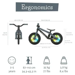 Løbecykel BMXie GLOW - Antracit (2-5 år)