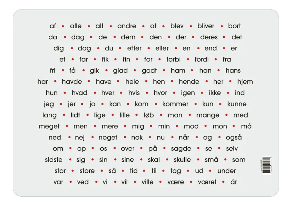 Læringsunderlag - 120 Hyppiste danske ord
