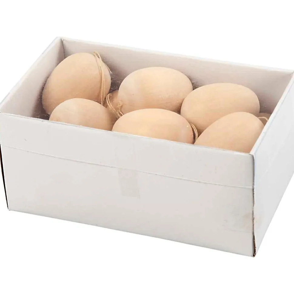 Påskeæg af træ til ophæng, 15 stk