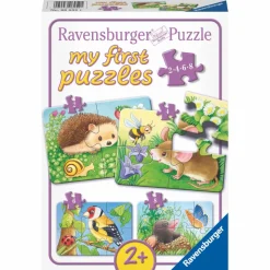 Puslespil m. 2-8 brikker - Dyrene i haven, 4 stk