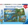 Puslespil med 3 x 49 brikker - Dinosaurer