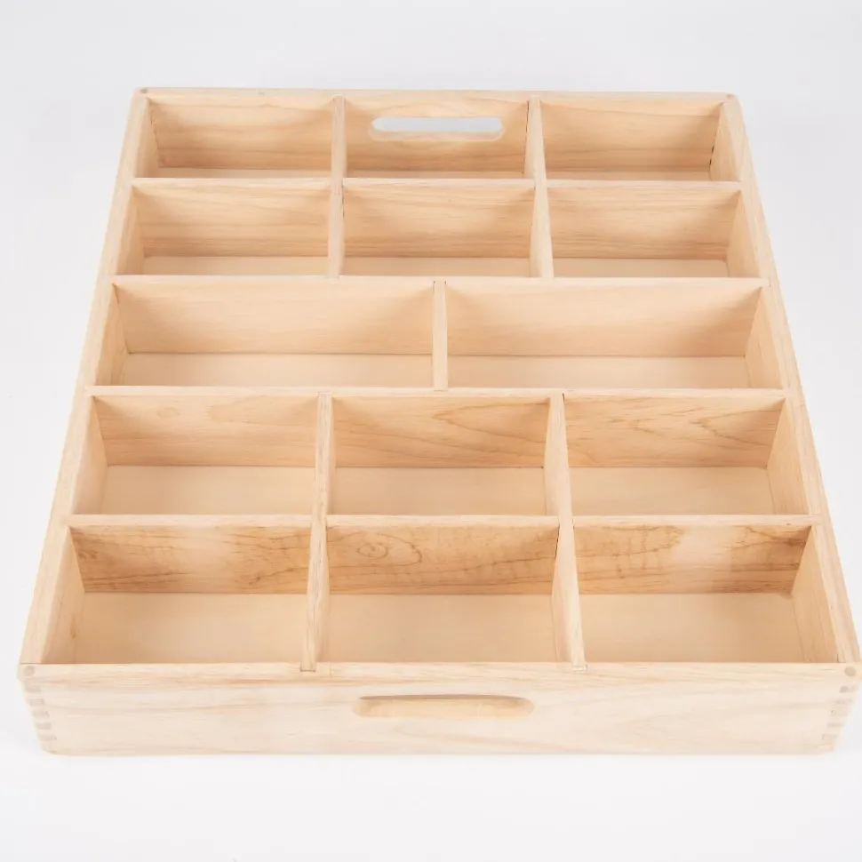 Sorteringsbakke af træ, 14 rum